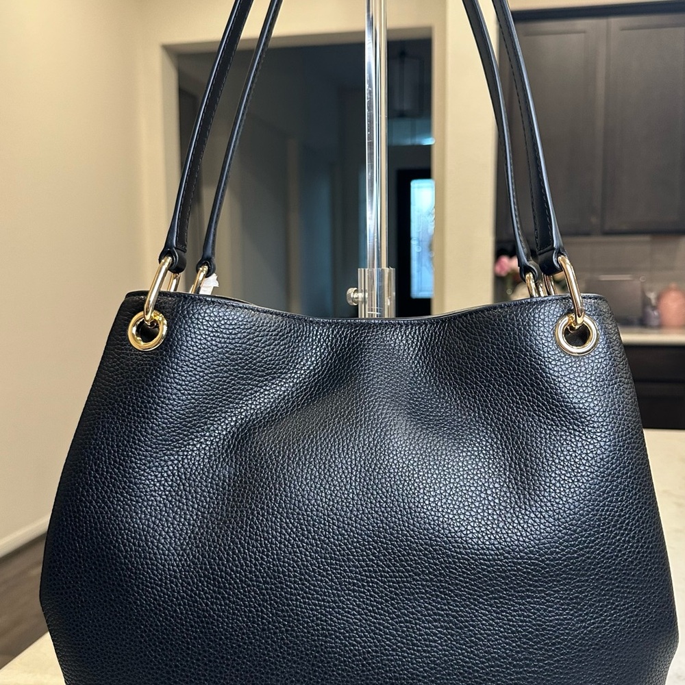 Michael Kors Black Leather Shoulder Bag with Gold Accents